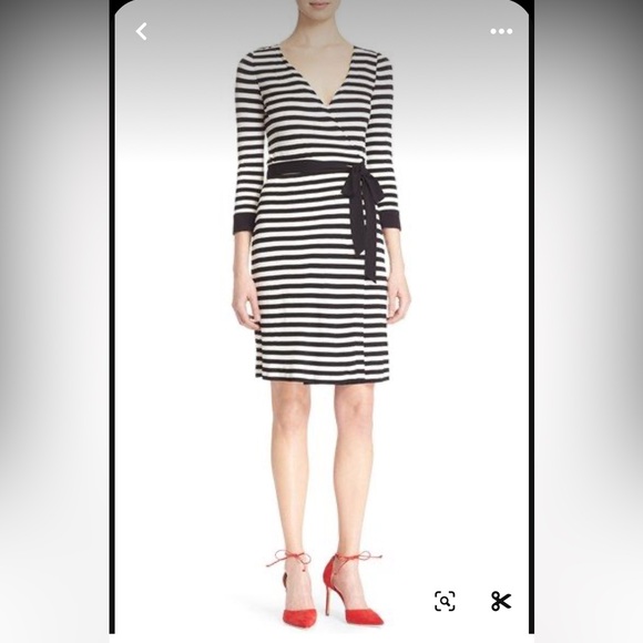 NWT DVF Diane Von Furstenberg Julian Two wrap dress black and white stri… - Picture 1 of 10
